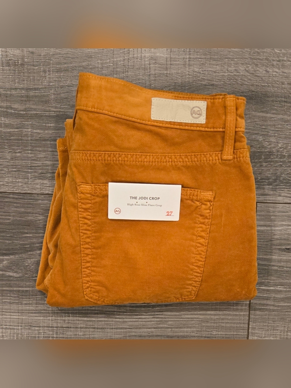 AG Jodi Crop Corduroy Jeans NWT High Rise Slim Flare Orange Size 27 - Picture 2 of 6